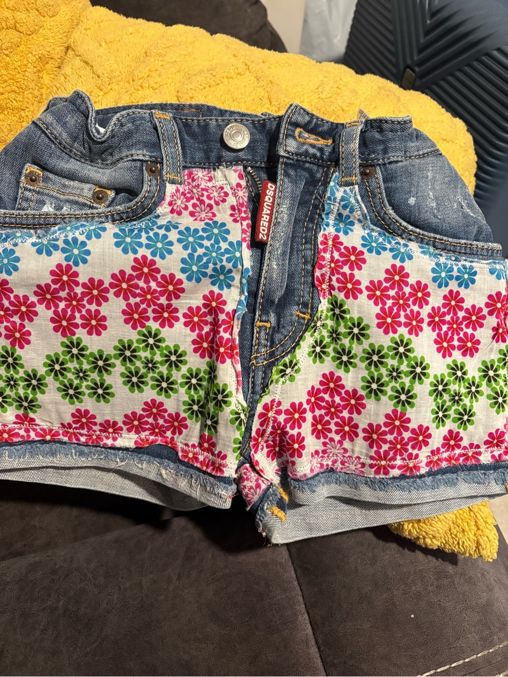 DSQUARED2 Girls Denim Shorts with Pink, Blue, Green Floral Panels